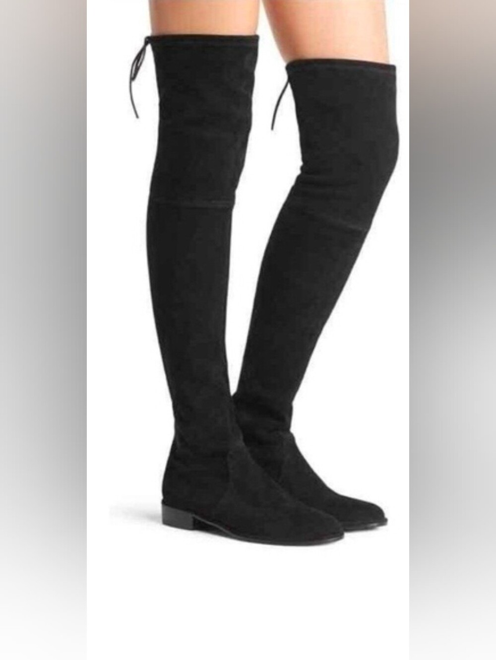 UNISA Women's Size 8 Faux Suede Thigh High Boots Tie Top Low Heel Black